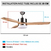 Brasseur d'air DC gris et bois 132 cm avec Télécommande - LED - 3 pales