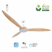 Brasseur d'air DC blanc et bois 164 cm avec Télécommande - LED - 3 pales