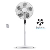 Ventilateur sur pied 40 cm - Blanc - Plastique - Télécommande - Double hélice