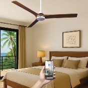 Brasseur d'air DC 142cm avec télécommande - 3 pales - LED - Blanc et bois