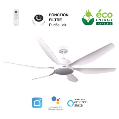 Brasseur d'air DC 168cm avec télécommande - 6 pales - LED - Blanc