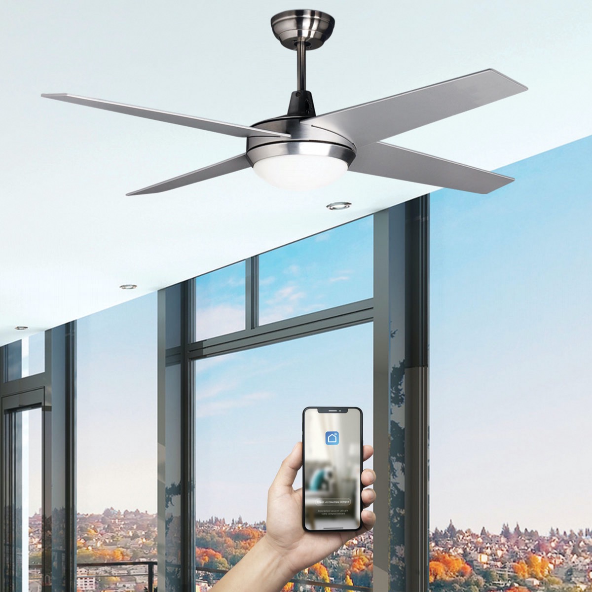 Ventilateur Plafond Avec Lumière LED Et Télécommande - 132 Cm, 6 Vitesses, Silencieux, Réversible, Pour Chambre