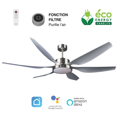 Brasseur d'air DC 168cm avec télécommande - 6 pales - LED - Gris