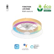Brasseur d'air DC 60cm avec télécommande - 7 pales - LED RGB-Blanc et imit. bois