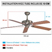 Brasseur d'air DC bois 152 cm avec Télécommande - 5 pales