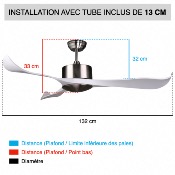 Brasseur d'air DC blanc et gris 132 cm avec Télécommande - 3 pales