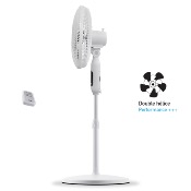 Ventilateur sur pied 40 cm - Blanc - Plastique - Télécommande - Double hélice