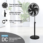 Ventilateur sur pied DC Pro 50 cm avec Télécommande - Noir