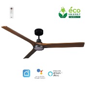 Brasseur d'air DC 142cm avec télécommande - 3 pales - LED - Noir et bois