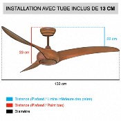 Brasseur d'air DC couleur bois 132 cm avec Télécommande - 3 pales