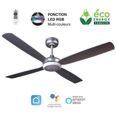 Brasseur d'air DC 132cm avec télécommande - 4 pales - LED RGB - Gris
