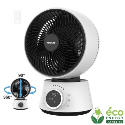Circulateur d'air DC 20cm avec télécommande - 360° - Plastique - Blanc et noir