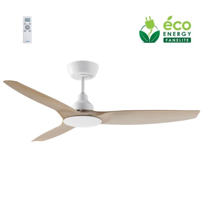 Brasseur d'air DC 132cm avec télécommande - 3 pales - Blanc et imitation bois
