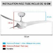 Brasseur d'air DC blanc 132 cm avec Télécommande - LED - 3 pales