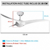 Brasseur d'air DC blanc 132 cm avec Télécommande - LED - 3 pales