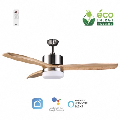Brasseur d'air DC gris et bois 132 cm avec Télécommande - LED - 3 pales