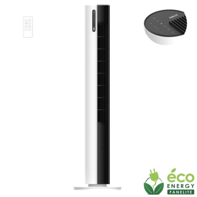 Ventilateur tour DC 110cm avec télécommande - Plastique - Blanc et noir