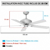 Brasseur d'air DC blanc 152 cm avec Télécommande - 5 pales