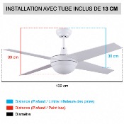 Brasseur d'air DC blanc 132 cm avec Télécommande - LED - 4 pales