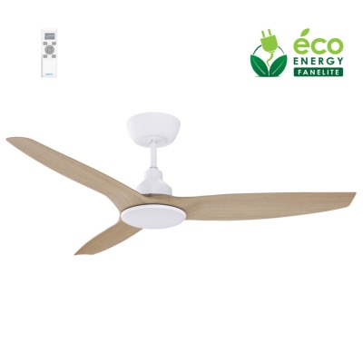 Brasseur d'air DC 132cm avec télécommande - 3 pales - LED - Blanc et imit. bois
