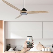 Brasseur d'air DC 164cm avec télécommande - 3 pales - LED - Noir et bois