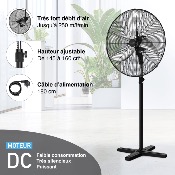 Ventilateur sur pied DC Pro 65 cm avec Télécommande - Noir