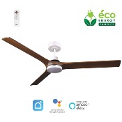 Brasseur d'air DC 142cm avec télécommande - 3 pales - LED - Blanc et bois
