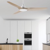 Brasseur d'air DC 132cm avec télécommande - 3 pales - Blanc et imitation bois