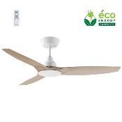 Brasseur d'air DC 132cm avec télécommande - 3 pales - Blanc et imitation bois
