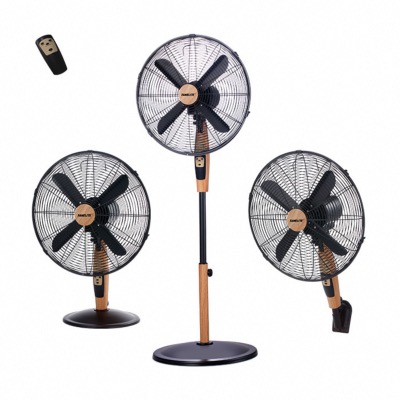 Ventilateur 3 en 1 sur Pied, Table, Mural 40 cm avec Télécommande - Bois et noir