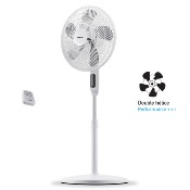 Ventilateur sur pied 40 cm - Blanc - Plastique - Télécommande - Double hélice