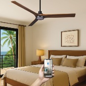 Brasseur d'air DC 142cm avec télécommande - 3 pales - LED - Noir et bois