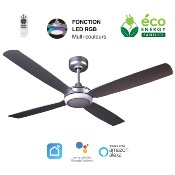 Brasseur d'air DC 132cm avec télécommande - 4 pales - LED RGB - Gris