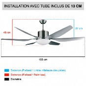 Brasseur d'air DC gris 168 cm avec Télécommande - LED - 6 pales