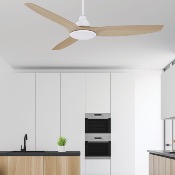 Brasseur d'air DC 132cm avec télécommande - 3 pales - LED - Blanc et imit. bois