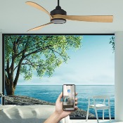 Brasseur d'air DC 132cm avec télécommande - 3 pales - LED - Noir et bois