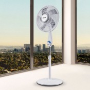 Ventilateur sur pied 40 cm - Blanc - Grille plastique - Télécommande