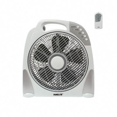 Ventilateur box 30 cm - Blanc et gris - Grille plastique - Télécommande