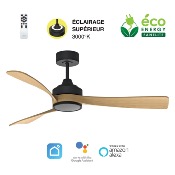 Brasseur d'air DC 132cm avec télécommande - 3 pales - LED - Noir et bois