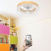 Brasseur d'air DC 60cm avec télécommande - 7 pales - LED RGB-Blanc et imit. bois