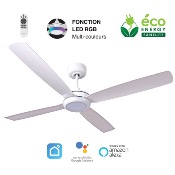 Brasseur d'air DC 132cm avec télécommande - 4 pales - LED RGB - Blanc