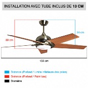 Brasseur d'air DC bois 132 cm avec Télécommande - LED - 5 pales